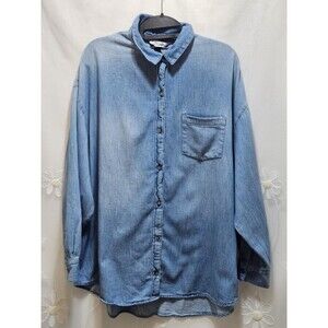 Old Navy Womens Large Blue Shirt Boyfriend Denim Teacher Western Button Down